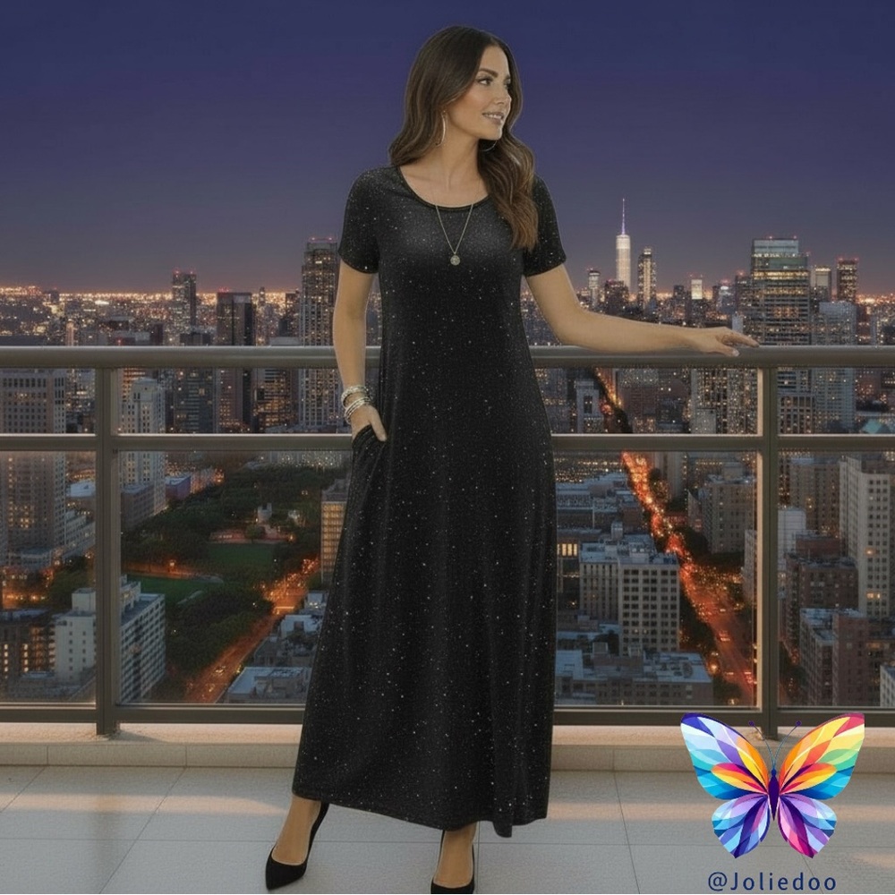 Elegant Sparkly Black Maxi Dress Size 12 for women